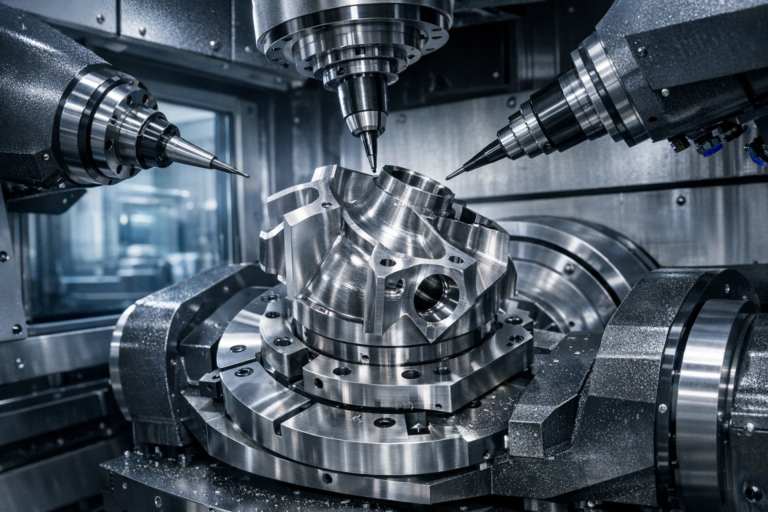 Complex metal component in an advanced 5-axis CNC machining center