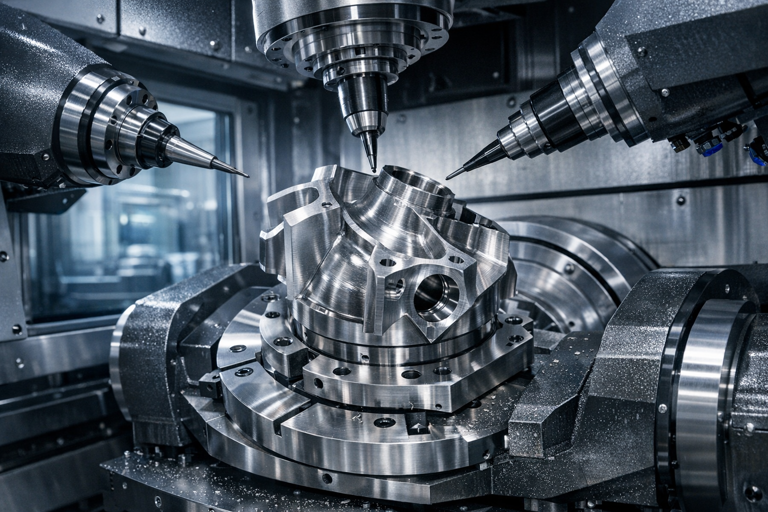 Complex metal component in an advanced 5-axis CNC machining center